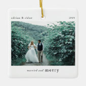 Verheiratet & Merry Newlyweds Foto Keepake Keramikornament (Vorderseite)