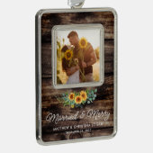 Verheiratet Merry Rustic Sunflower Eukalyptus Foto Rahmen-Ornament Silber (Rechts)