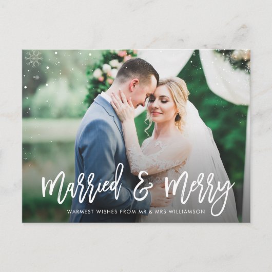 VERHEIRATET & MERRY | rustikale Hochzeitsankündigu Postkarte (Vorderseite)