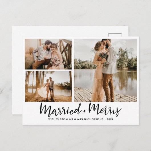 Verheiratet & Merry | Script Modernes, neu verheir Postkarte (Vorne/Hinten)