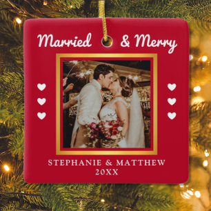 Verheiratet & Merry Wedding Foto Moderne Rote Kera Keramikornament