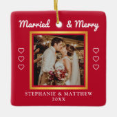 Verheiratet & Merry Wedding Foto Moderne Rote Kera Keramikornament (Vorderseite)