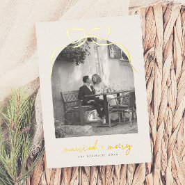 Verheiratet & Merry Whimsical Bow Arch Foto Weihna Folien Feiertagskarte