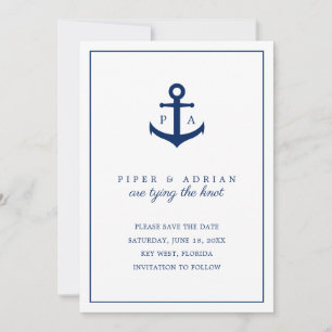 Verheiratet Monogramm Navy Blau Anker Nautisch Save The Date