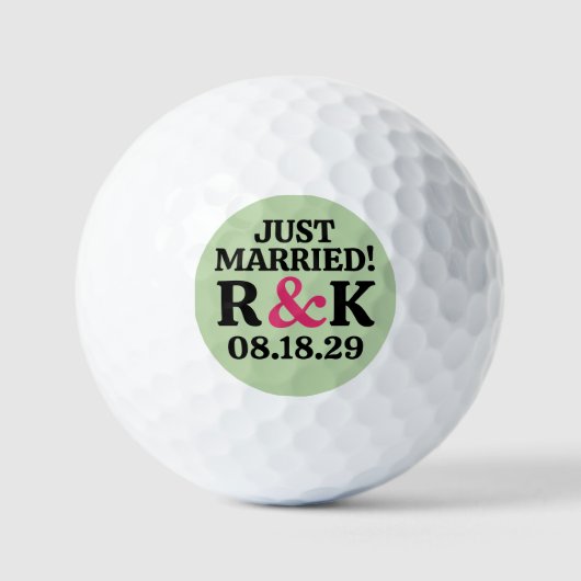 VERHEIRATET Monogramm & rosa Et-Zeichen, Salbeigrü Golfball (Vorderseite)