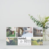 Verheiratet- & Sommerferien mit fünf Fotocollagen Feiertagskarte (Stehend Vorderseite)