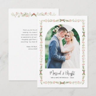 Verheiratet & strahlend, florale erste Weihnachten Dankeskarte