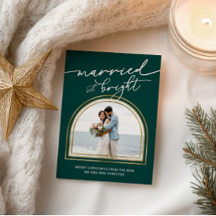Verheiratet & strahlende Arch Holiday Hochzeitsank Feiertagspostkarte