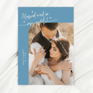 Verheiratet und dankbar Hochzeitsfoto Denim Blau Dankeskarte