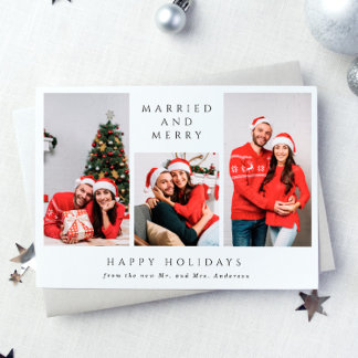 Verheiratet und froh | 3-Foto-Weihnachten Feiertagskarte