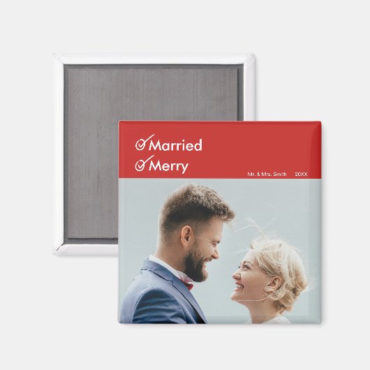 Verheiratet und froh | Erstes Verheiratetes Foto z Magnet (Vorderseite/Rückseite)
