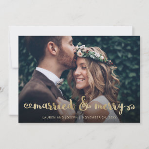 Verheiratet und froh Gold Christmas Script-Foto Feiertagskarte