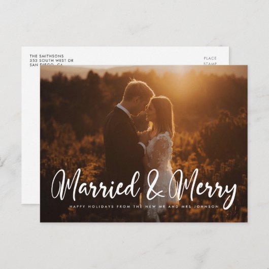 Verheiratet und froh Modernes Foto Weihnachten Postkarte (Vorne/Hinten)
