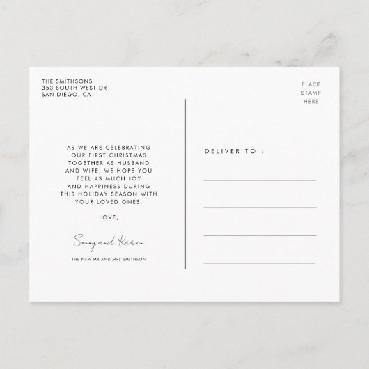 Verheiratet und froh Modernes Foto Weihnachten Postkarte (Rückseite)