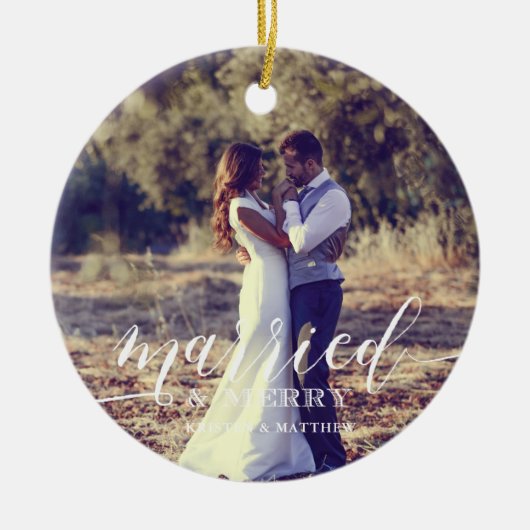 "Verheiratet und froh" Neuerscheinungen Weihnachts Keramik Ornament (Vorne)