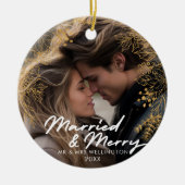 Verheiratet und froh | Neues Weihnachtsfest - Foto Keramik Ornament (Vorne)