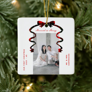Verheiratet und Fröhlich Bogen Foto Weihnachten Ne Keramikornament