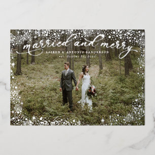 Verheiratet und Fröhlich Frischvermählte Hochzeit Folien Feiertagskarte