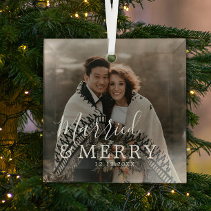 Verheiratet und fröhlich moderne einfache Foto Ornament Aus Glas