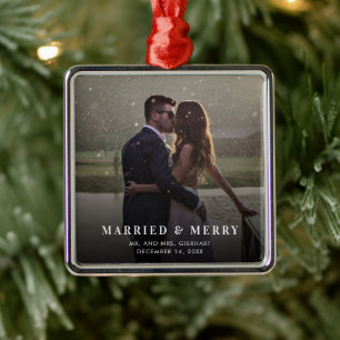 Verheiratet und fröhliche Hochzeitsfoto-Weihnachte Ornament Aus Metall