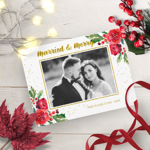 Verheiratet und fröhliche Winterblumen Weihnachtsf Postkarte
