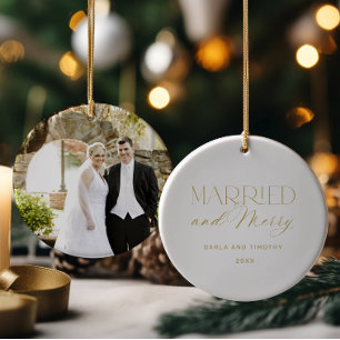 Verheiratet und fröhliches goldenes Weihnachten Keramik Ornament