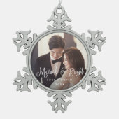 Verheiratet und hell | Hochzeitsstift Foto Schneeflocken Zinn-Ornament (Vorderseite)