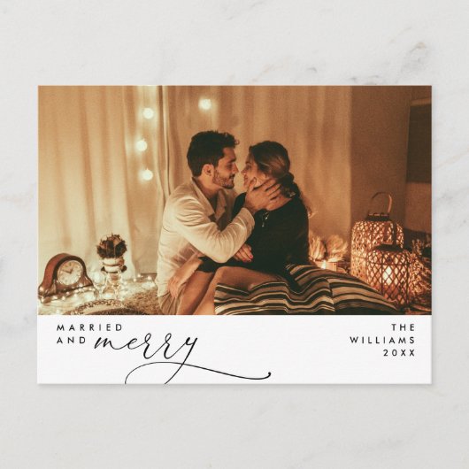 Verheiratet und hell Modernes Foto Holiday Postkarte (Vorderseite)