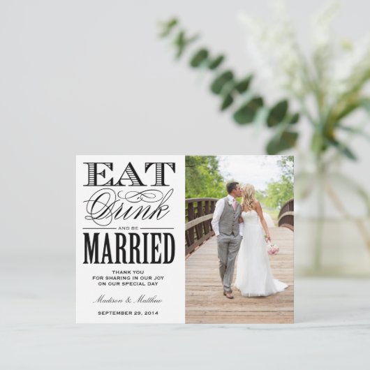 Verheiratet | Vielen Dank Foto Postcard Einladung (Stehend Vorderseite)
