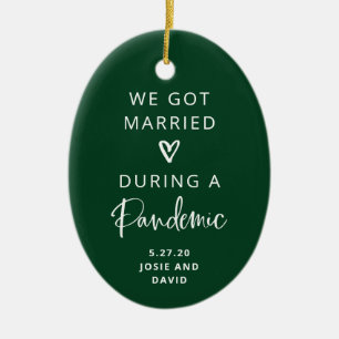 Verheiratet während einer Pandemie Grün mit Foto Keramik Ornament