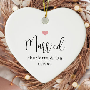 Verheiratete Ehepaare mit Datum Foto halten Keramik Ornament