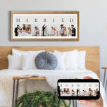 VERHEIRATETE FotoCollage 7 Bild weiß und blau Poster<br><div class="desc">Elegantes Plakatdruck, personalisiert mit Ihren Hochzeitsfeiern Fotos. Ein stilvolles Design in neutraler Farbpalette in Weiß und Blau - perfekt für Jungvermählte und Jubiläumsgeschenke. Die Fotovorlage ist für Sie ein Set, um 7 Ihrer Lieblingsfotos hinzuzufügen, die im Porträtformat in einer einfachen Rasterstil-Foto-Collage dargestellt werden. VERHEIRATET wird in der modernen Großbuchstabe mit...</div>