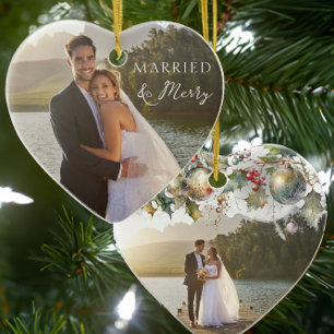 Verheiratete & Fröhliche Doppelseitige Herz-Hochze Keramik Ornament