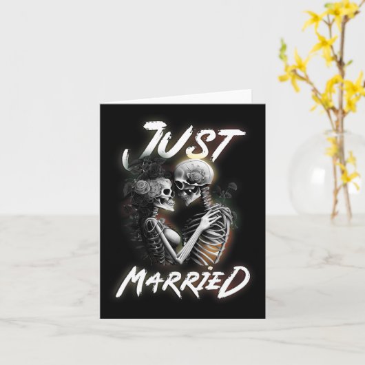 Verheiratete Halloween-Skelettbräune und Groomehe Karte (Gelbe Blume)