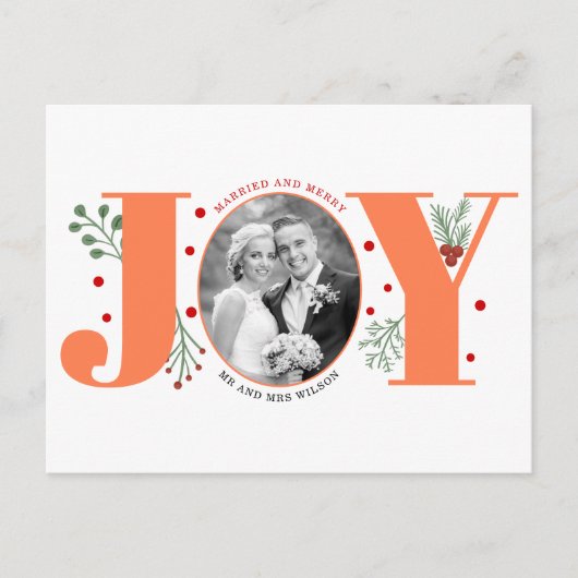 Verheiratete und frohe Korallen JOY Foto Weihnacht Postkarte (Vorderseite)