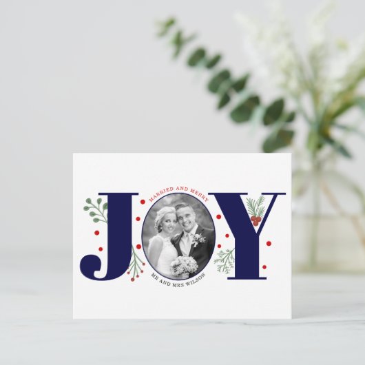 Verheiratete und frohe Marine JOY Weihnachtsfeiert Postkarte (Stehend Vorderseite)
