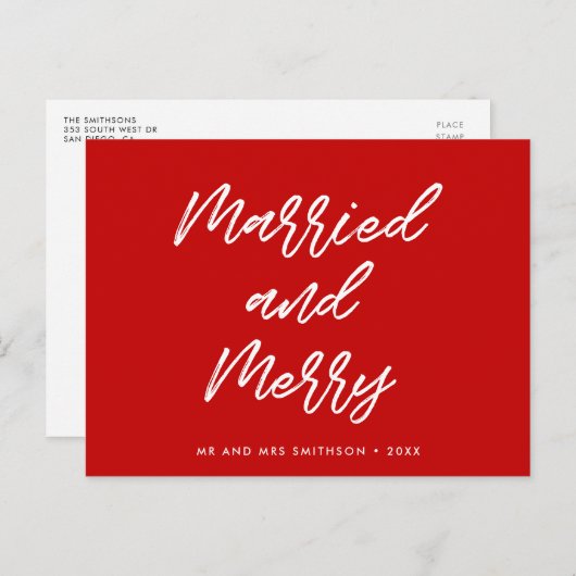Verheiratete und frohe moderne Typografie Weihnach Postkarte (Vorne/Hinten)