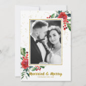 Verheiratete und frohe rote Blume Weihnachts-Foto Einladung (Vorderseite)