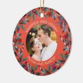 Verheiratete und fröhliche Blush Christmas Wreath  Keramik Ornament (Links)