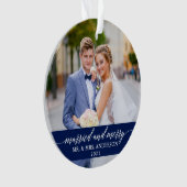 Verheiratete und fröhliche Calligrafie Wedding Blu Ornament (Vorderseite)