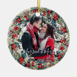 Verheiratete und fröhliche erste Weihnachtsbaumsch Keramik Ornament