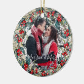 Verheiratete und fröhliche erste Weihnachtsbaumsch Keramik Ornament (Links)