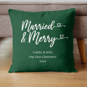 Verheiratete und fröhliche erste Weihnachtsgrün Kissen