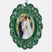 Verheiratete und fröhliche Hochzeit Foto Schneeflo Ornament Karte (Links)