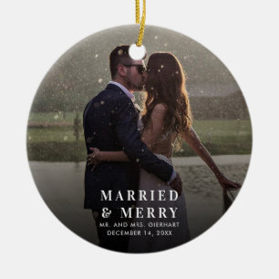 Verheiratete und fröhliche Hochzeiten Foto Weihnac Keramik Ornament
