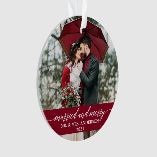 Verheiratete und fröhliche Kalligrafie Wedding Bur Ornament (Vorderseite)