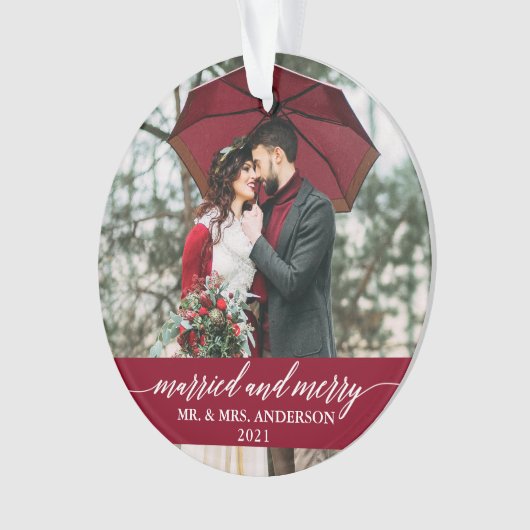 Verheiratete und fröhliche Kalligrafie Wedding Bur Ornament (Vorderseite)