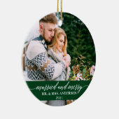 Verheiratete und fröhliche Kalligrafie Wedding Gre Keramik Ornament (Rechts)