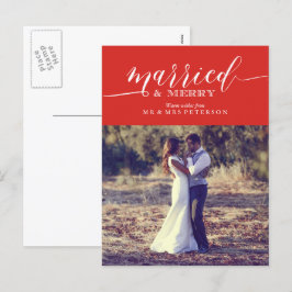 Verheiratete und fröhliche Newlyweds Erste Weihnac Feiertagspostkarte