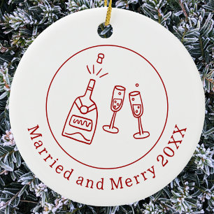 Verheiratete und fröhliche Spaß-Feier-Doodle Keramik Ornament